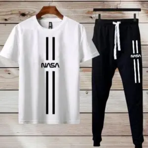 Men Dri Fit NASA Printed Track Suit White Black